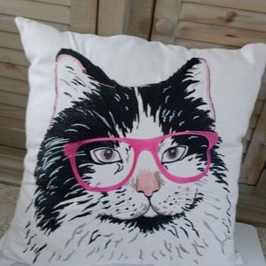 Cute Cat Pillow With Pink Eyeglasses Black White Kitty Removable Case Gi…